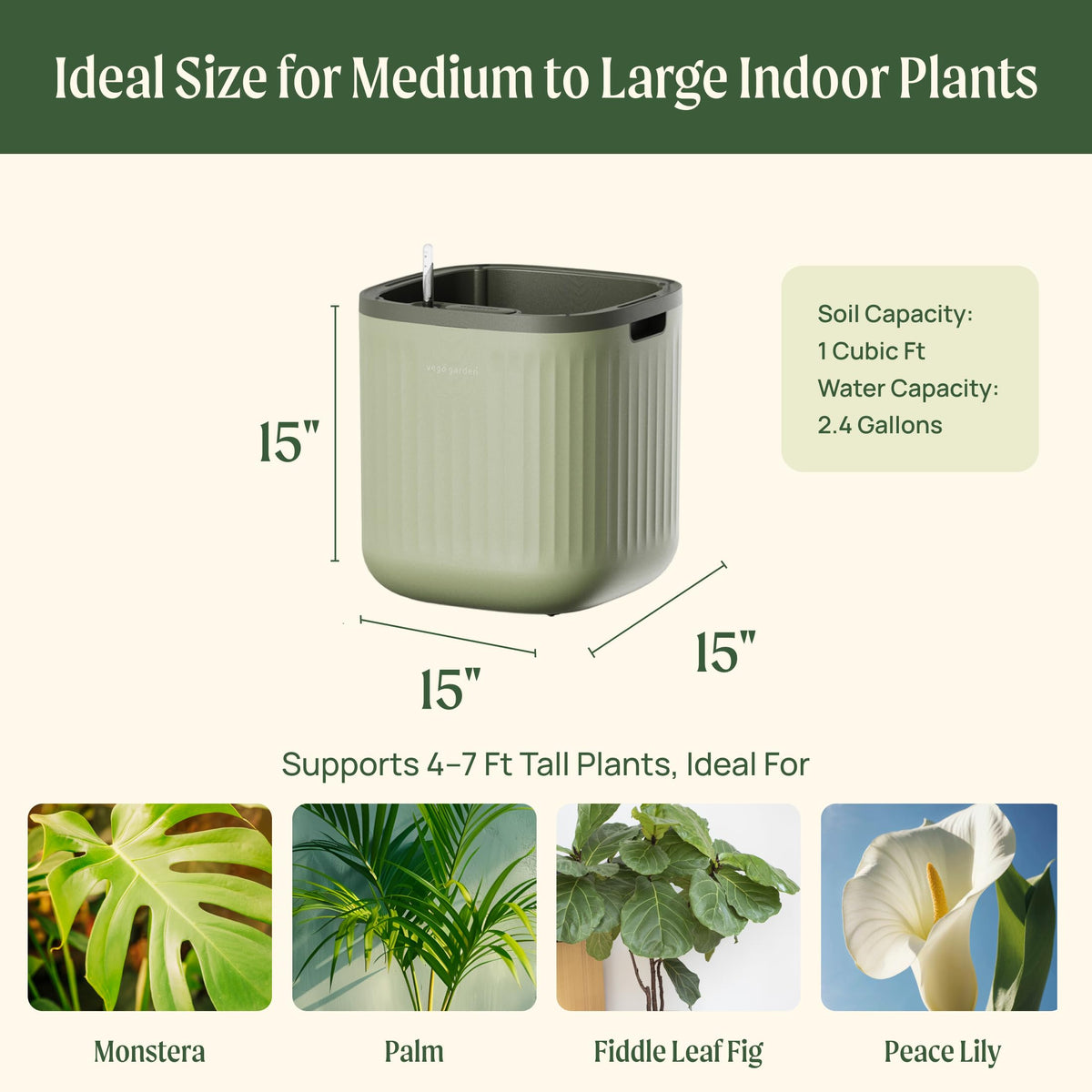 15 Inch Self-Watering Planter for Indoor Plants – Large Modern Plant Pot with Built-In Water
