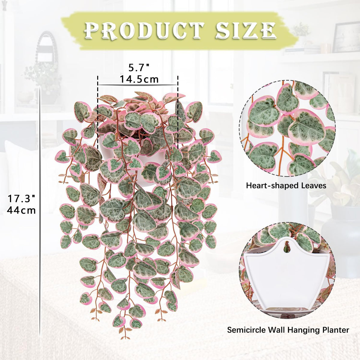 Briful Faux Hanging Plants 17'' Artificial String of Heart Vines with Semicircle Wall Mount Planter