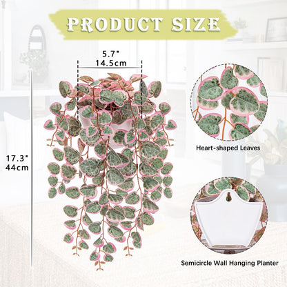 Briful Faux Hanging Plants 17'' Artificial String of Heart Vines with Semicircle Wall Mount Planter