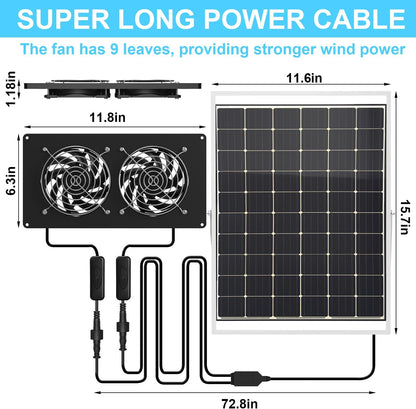 25W Solar Powered Exhaust Fan, Ultra Durable Dual Mental Shell Ventilation for Chicken Coops, Pet