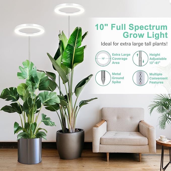 LORDEM 10" Grow Light for Indoor Plants, Full Spectrum Plant Lamp with160 LEDs, 4H/8H/12H Timer, 10