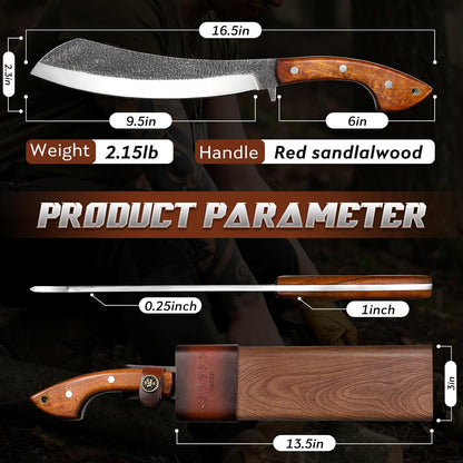 Golden Bird Parang Machete Knife - 9.5 Inch Heavy Duty Machete for Cutting Trees, Gardening