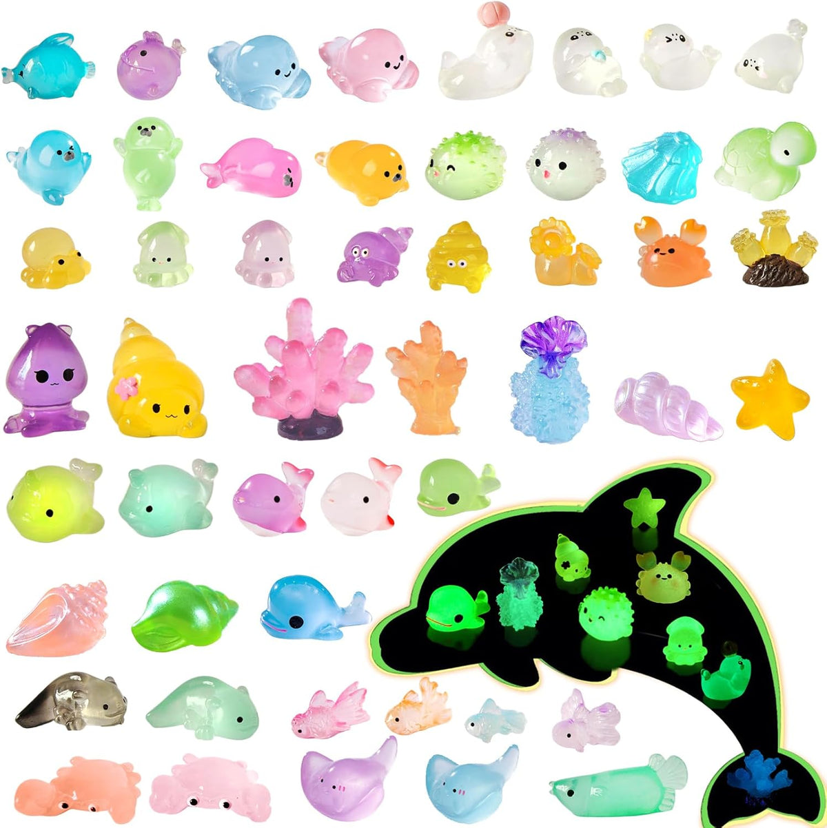 Luminous Mini Resin Ocean Animals Tiny Resin Sea Animal Tiny Turtle Octopus Dolphin Shark Miniature