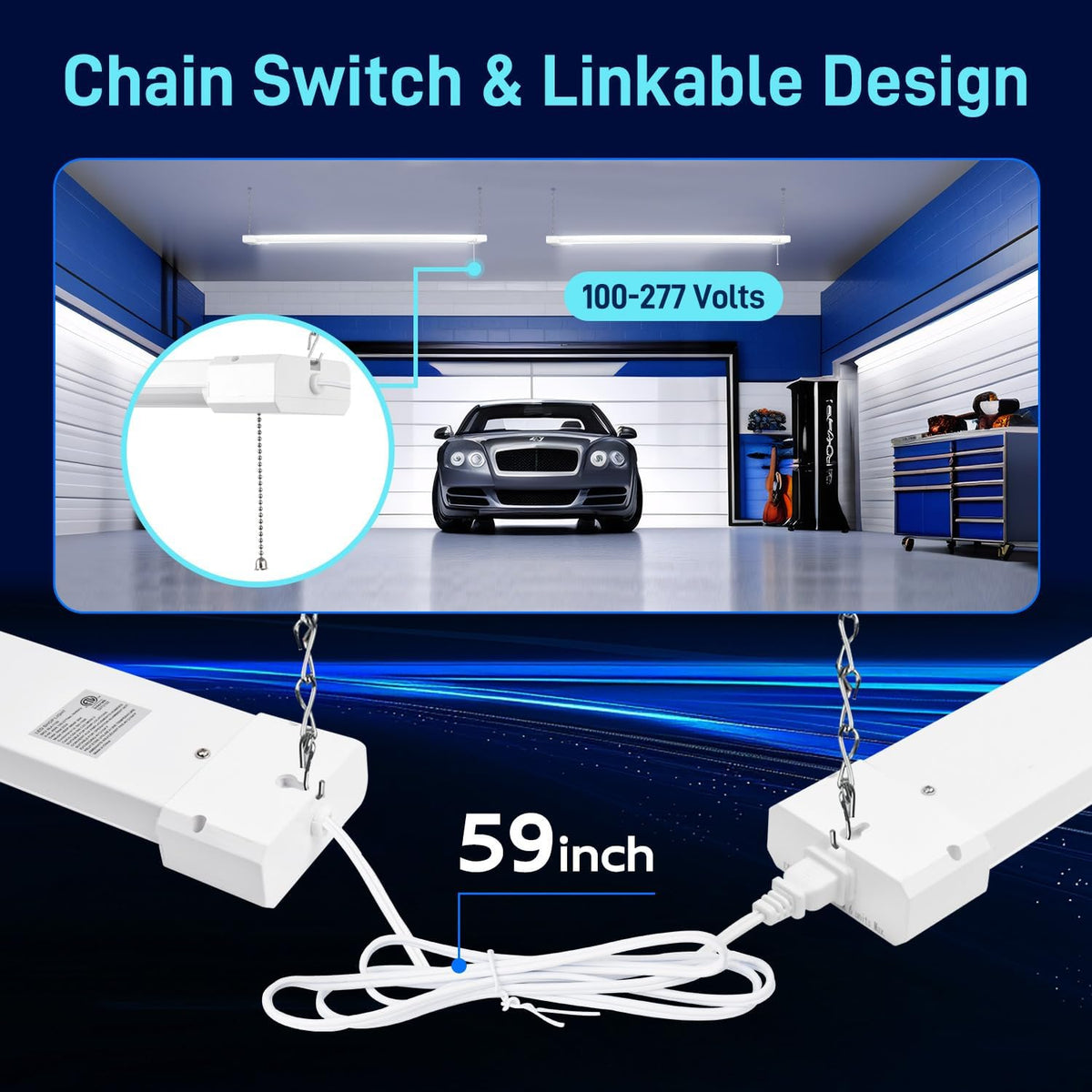 hykolity 1 Pack 4FT Linkable LED Shop Light for Garage, 6500lm, 4FT 60W Utility Light Fixture