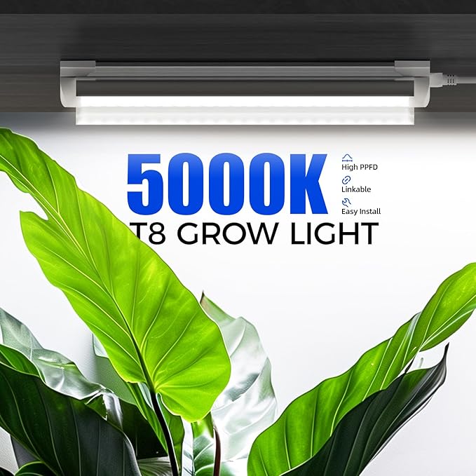 Barrina T8 Grow Lights for Indoor Plants, 5000K White Full Spectrum Grow Light Strip, 60W(4 x 15W)