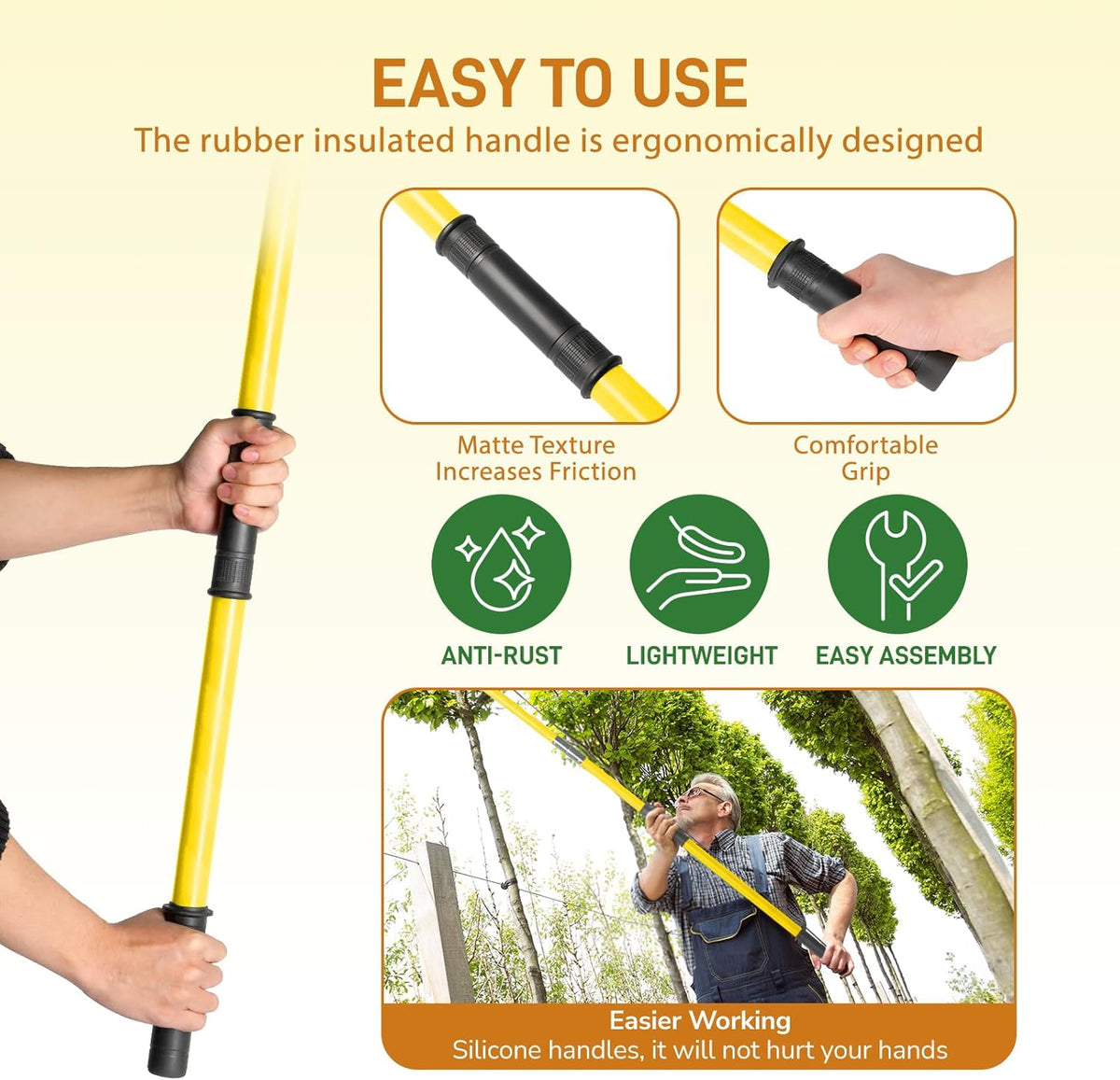 Outvita Manual Pole Saw, 24 Feet Extendable Tree Pruner with Knives and Storage Pocket, Sharp Steel