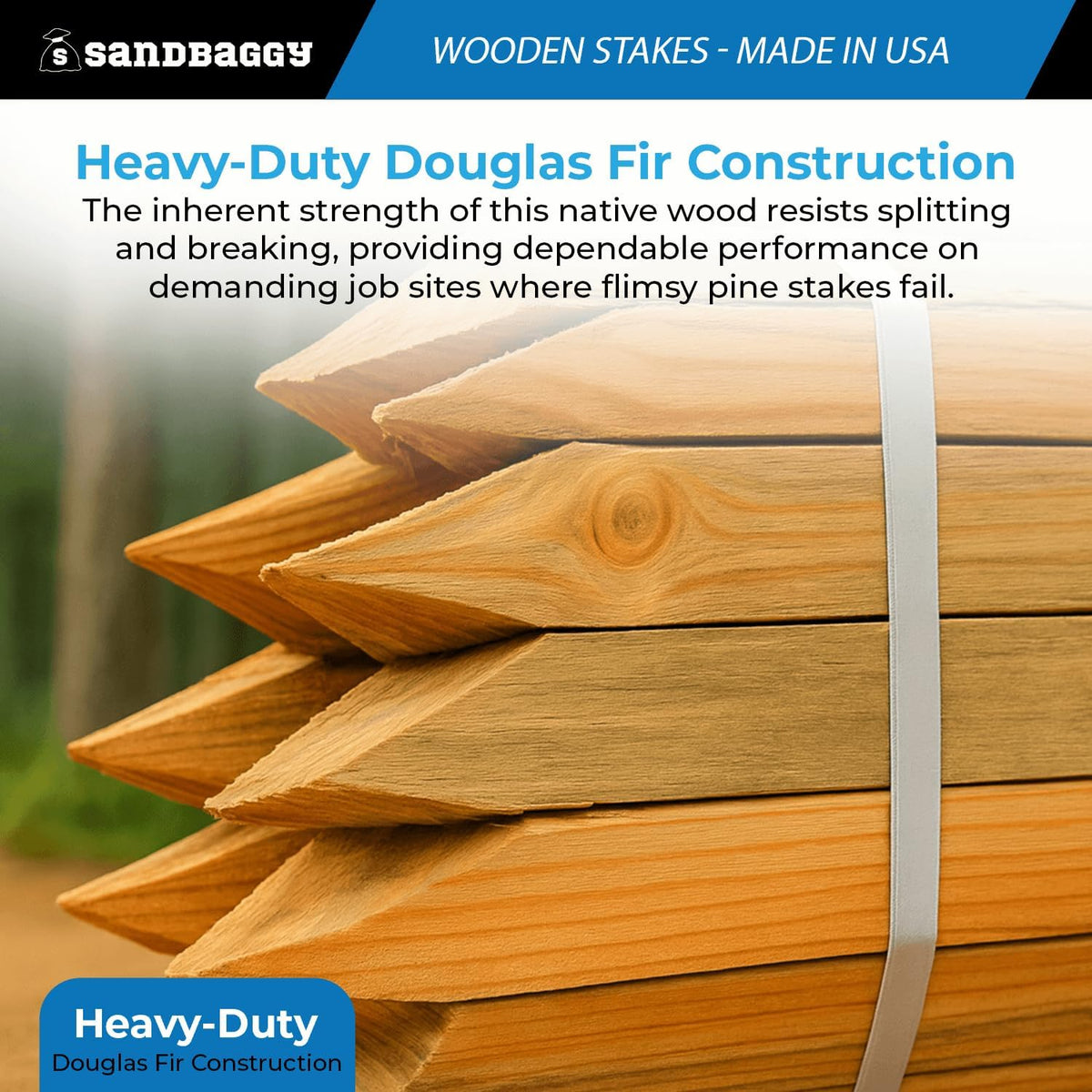 Sandbaggy 3 Ft Wood Stakes (1" X 3" X 36") - Made in The USA - 3" Extra Wide Stakes for Concrete