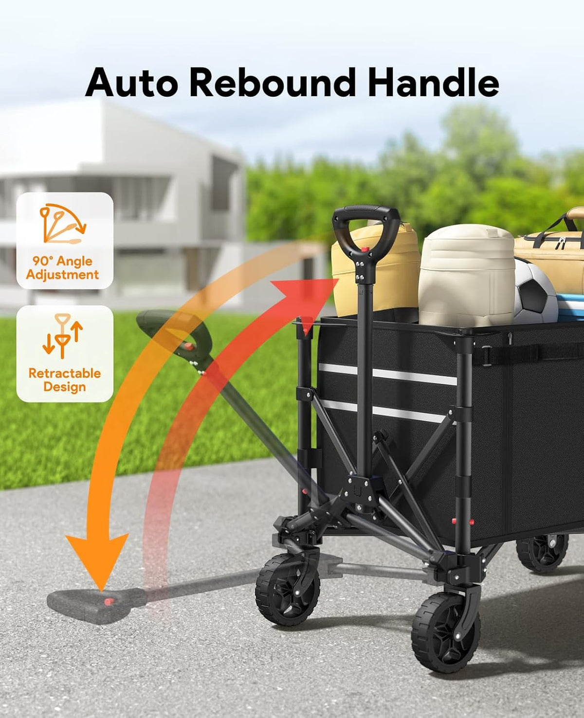 3 in 1 Collapsible Wagon Converts to Bench, 220lbs Foldable Wagon Cart with Wheels, 120L Shopping