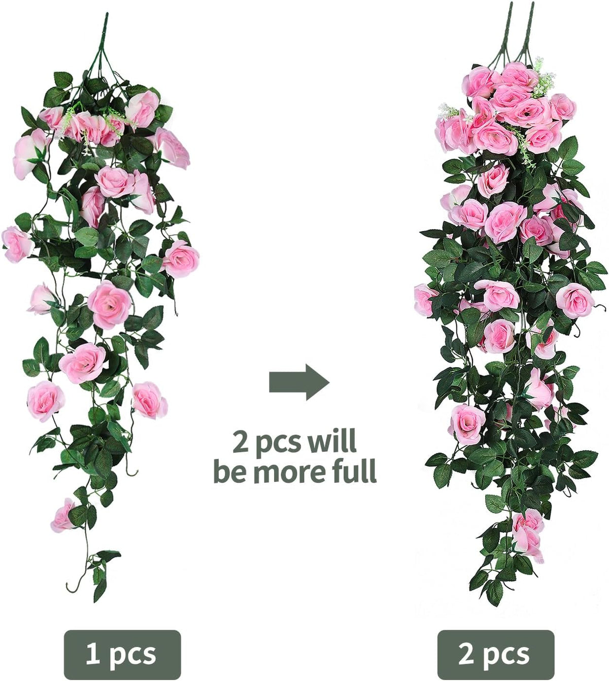 RECUTMS 4PCS Artificial Rose Vine Hanging Plants Fake Flower Outdoor Flowers UV Resistant for