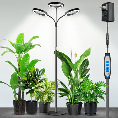 Garpsen Halo Floor Grow Light, Three-Head Full Spectrum LED Plant Light with Base, 5 Dimmable