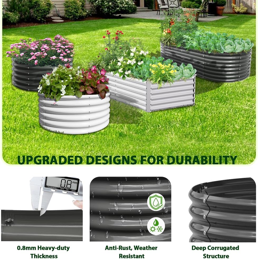 A ANLEOLIFE 6-Pack 4X4X1.5ft & 6X2X1.5ft Deep Root Galvanized Raised Garden Beds Outdoor for