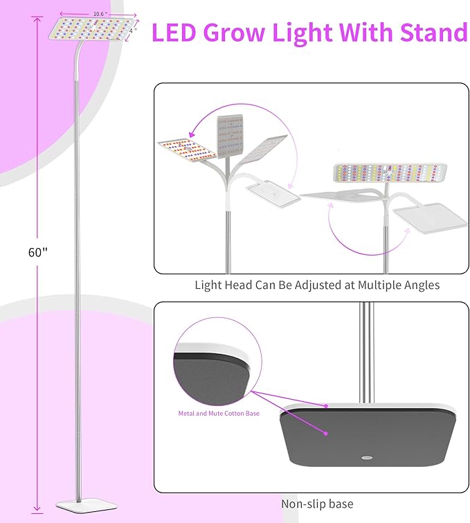 KINGPLUS Grow Lights with Stand, Full Spectrum Growing Light for Indoor Plants, 120 LEDs, 4