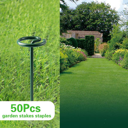 Bakulyor 50Pcs Circle Top Landscape Staples, 6 Inch Green Artificial Turf Stakes, 9 Gauge Landscape