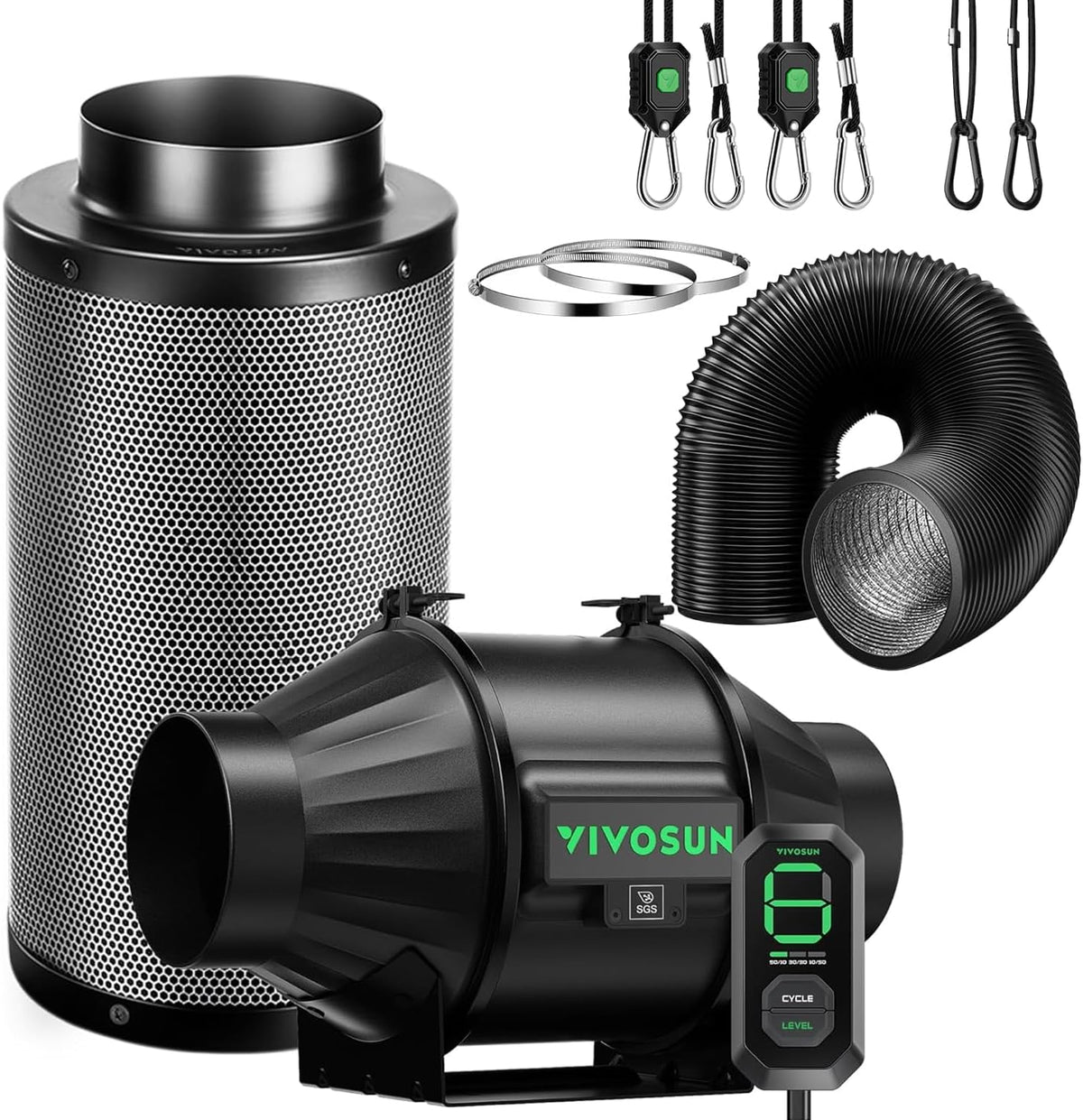 VIVOSUN Smart Air Filtration T4 Kit 4", AeroZesh T4 Inline Duct Fan with E12 Speed Controller