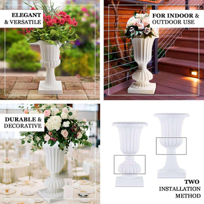 Efavormart 2 Pack - 20" PVC Urn Planter, Floral Pedestal Flower Pot White Plant Stand for Wedding