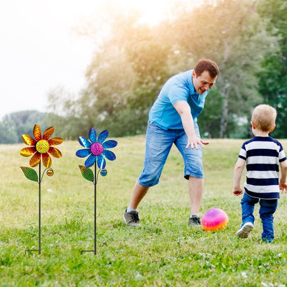 2Pack Garden Wind Spinners,Metal Wind Sculptures Outdoor Windmill Flower Pinwheel Decorations for