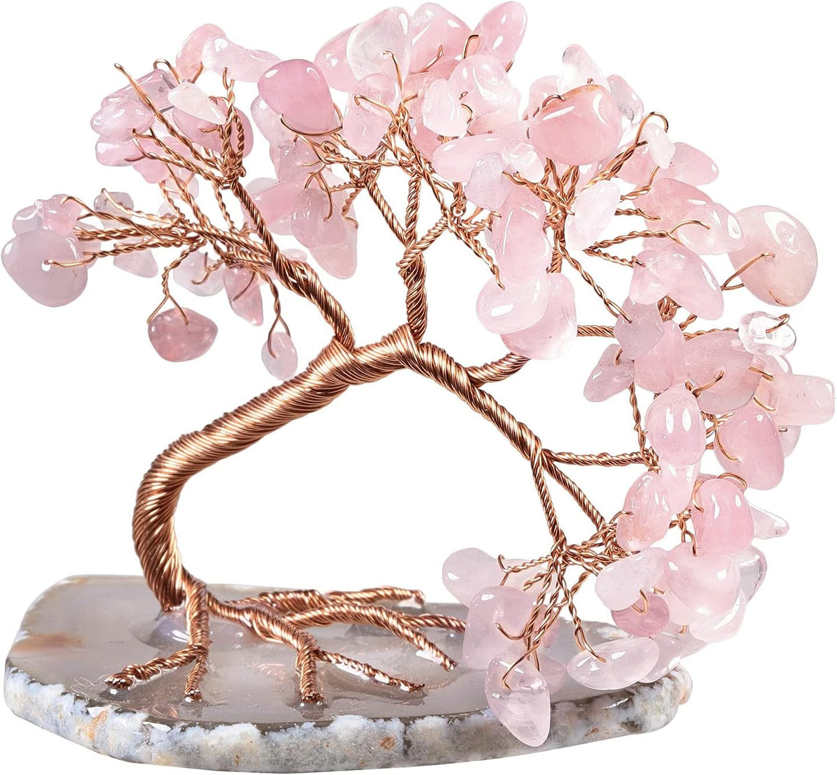 TUMBEELLUWA Reiki Crystal Money Tree with Agate Slice Base Feng Shui Stone Bonsai Tree Figure Decor