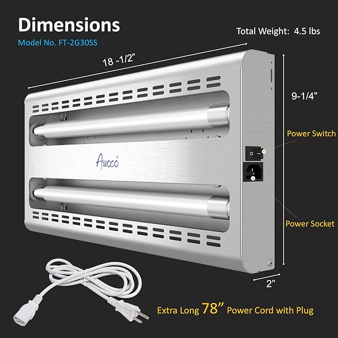 Awoco 12W LED Stainless Steel 100V-240V Wall Mount Sticky Fly Trap Lamp for Capturing Flies