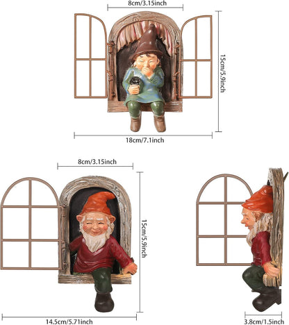 Jetec 2 Pieces Garden Gnome Statue Elf Out The Door Tree Hugger Garden Peeker Yard Art Tree