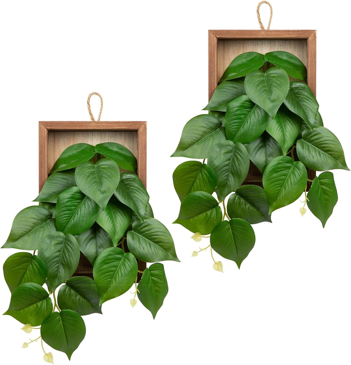 DILATATA Artificial Hanging Plants with Wooden Frame 2 Pack Faux Pothos Leaves Hanging Vine