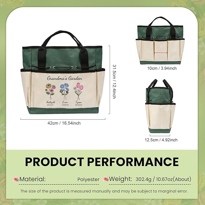 Personalized Garden Tools Set for Women: Custom Text Garden Tool Bag and Garden Shovel & Transplant