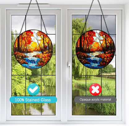 Fall Decor Sunset Suncatcher Stained Glass Window Hanging - Handmade Sun Catchers Indoor Window