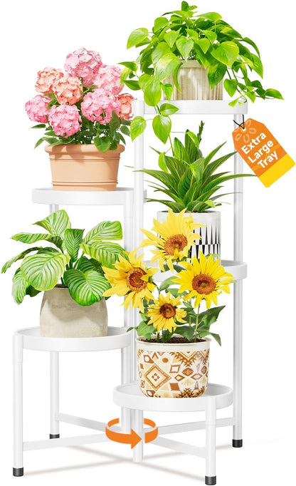 LASZOLA 5 Tiered Folding Plant Stand Indoor for Multiple Large Planter, Tall Heavy Duty Adjustable