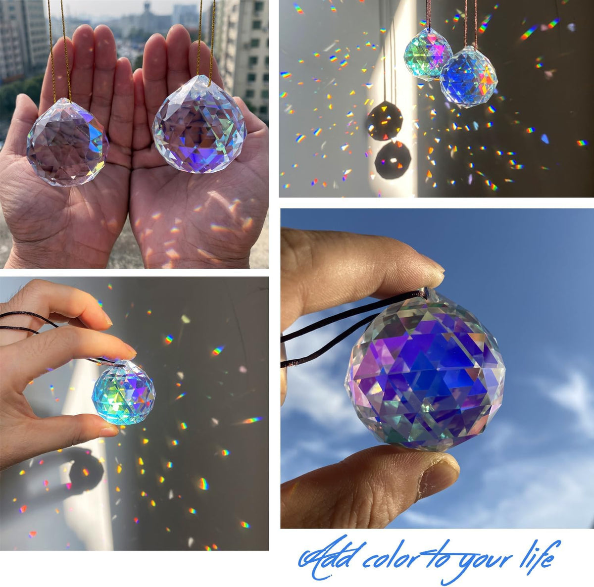 2PCS 4cm Ball Crystal Sun Catcher Prisms, STINO Hanging Suncatchers with Glass Prism, Rainbow Maker