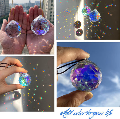 2PCS 4cm Ball Crystal Sun Catcher Prisms, STINO Hanging Suncatchers with Glass Prism, Rainbow Maker