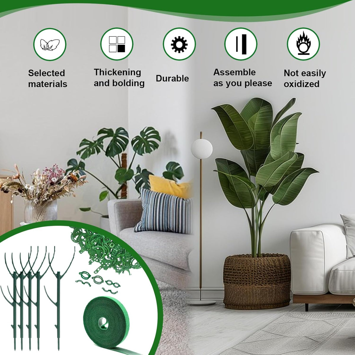 5pack Adjustable Plant Support Pole – Stackable Indoor/Outdoor Support Pole with Clamps, Suitable