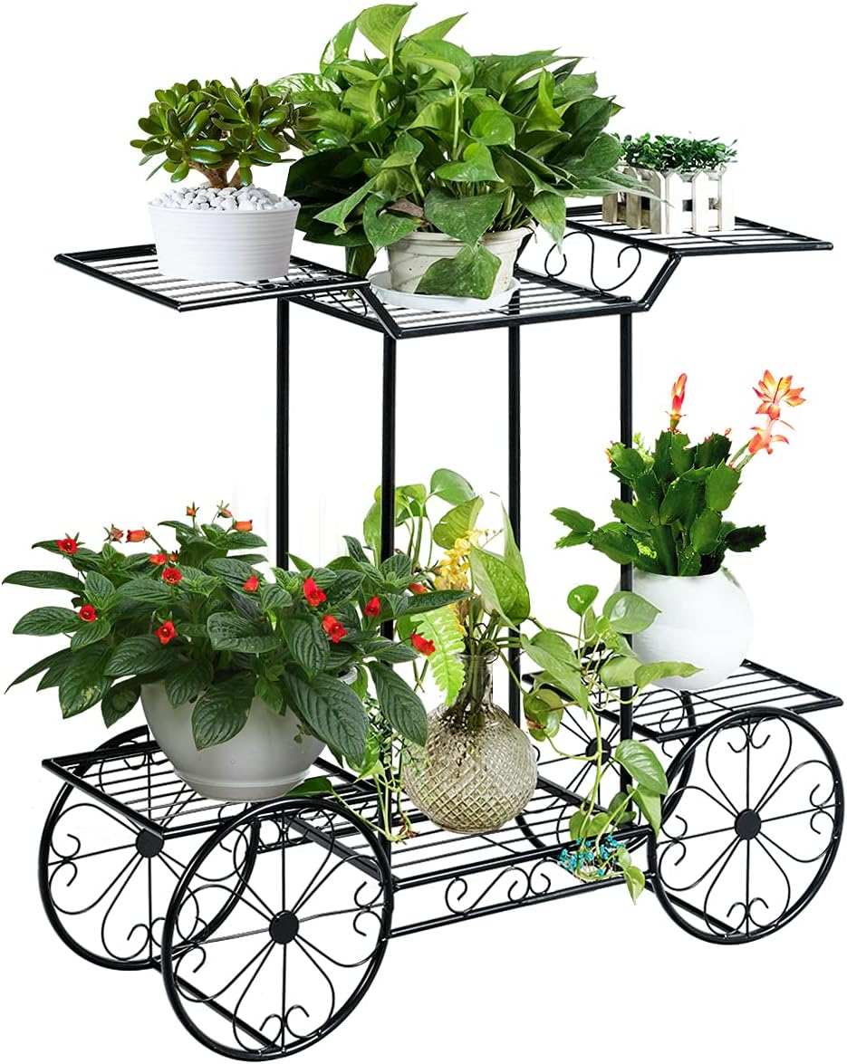 Giantex 6-Tier Plant Stand Flower Pot Holder Metal Flower Display Shelf with 4 Decorative Wheels