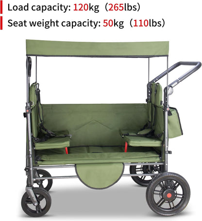 TMZ Collapsible Wagon Cart with Side-Opening Seat Conversion Design, Foldable Utility Wagon with 2