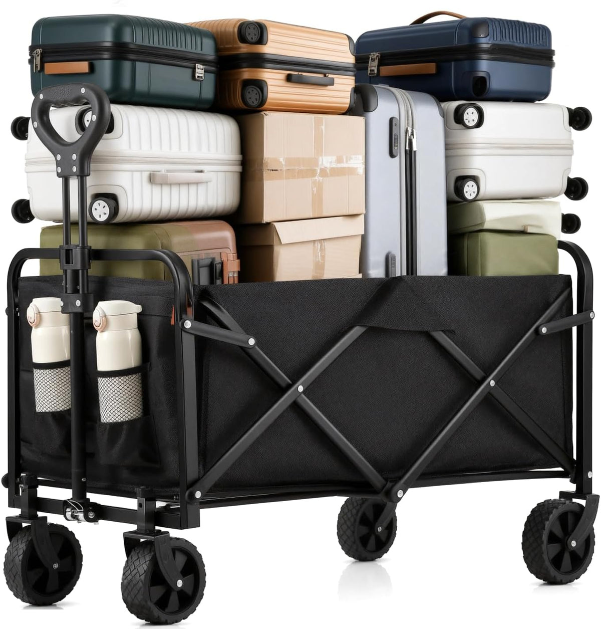 Collapsible Wagon Cart Foldable 37" L 480lbs Capacity, Heavy Duty Beach Wagon, Shopping Carts with