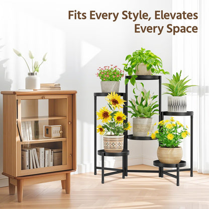 LASZOLA 6 Tiered Folding Plant Stand Indoor for Multiple Large Planter, Tall Heavy Duty Adjustable