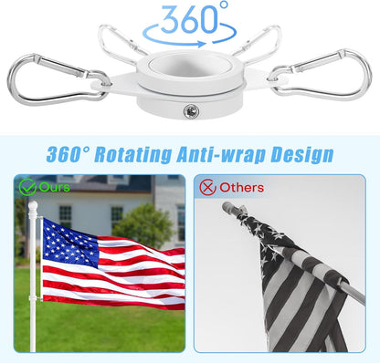 1" White Flag Pole Rings, 2 Pcs Anti Wrap Aluminum Alloy Flag Pole Clips Swivels, 360° Rotating