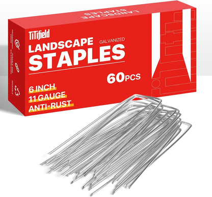Landscape Staples 6 Inch 60 Pack 11 Gauge, Garden Staples Galvanized Landscape Pins Anti-Rust
