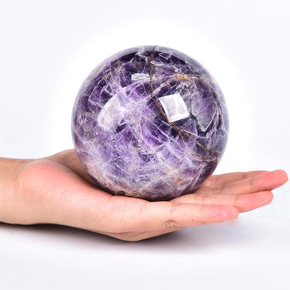 JIC Gem Large Crystal Ball Chevron Amethyst Healing Crystals Sphere with Wooden Stand Meditation
