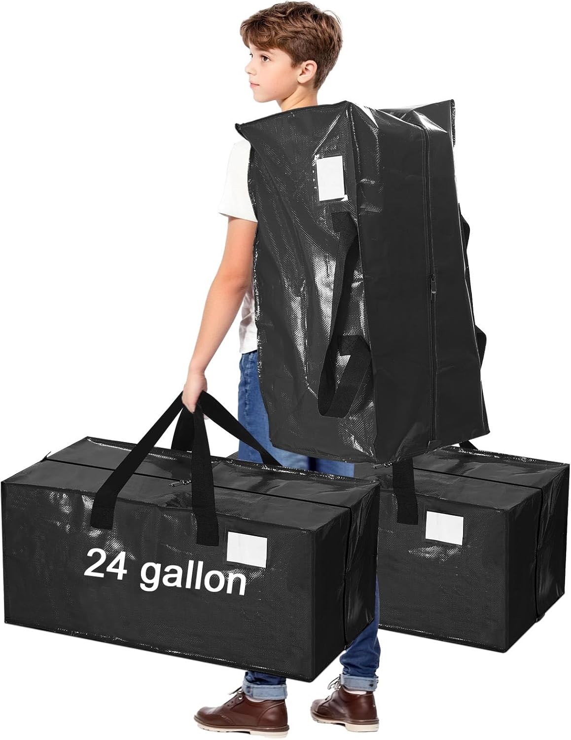 4 Pcs 24 Gallon Large Moving Bags with Zipper and Handles Foldable Storage Duffle Bags Heavy Duty
