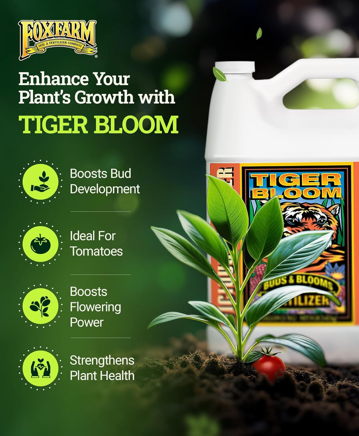 FoxFarm Tiger Bloom Liquid Fertilizer Concentrate - Fast Acting Formula for Vicious Growth with
