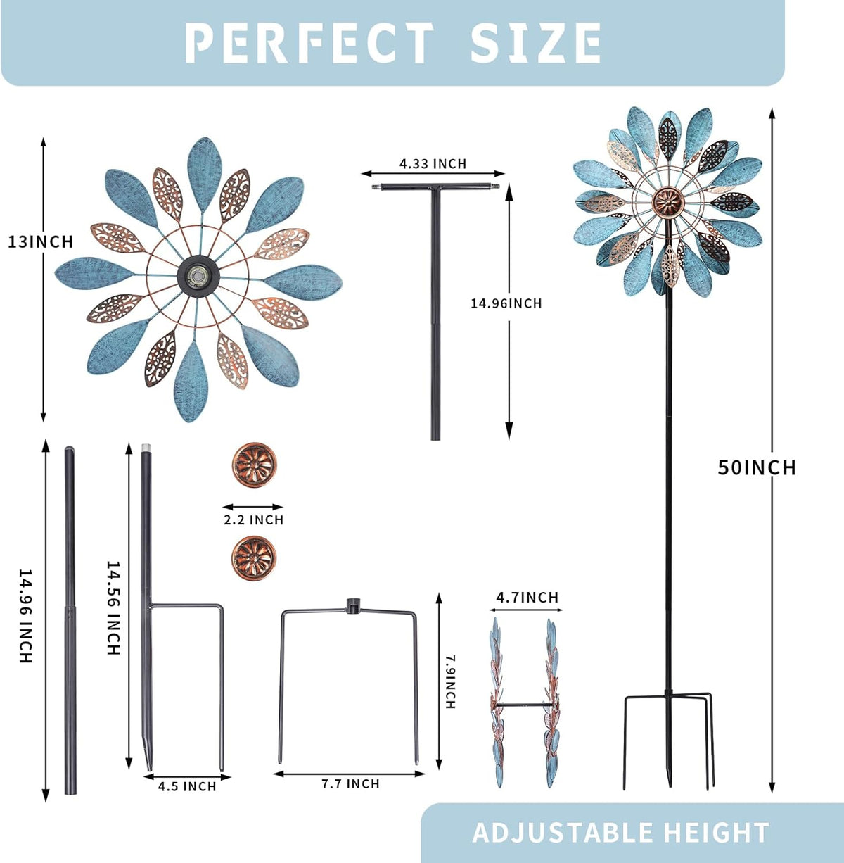 WONDER GARDEN Wind Spinners Outdoor - Metal Wind Spinner Windmill, 4.3 Ft Kinetic Wind Sculpture &
