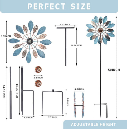 WONDER GARDEN Wind Spinners Outdoor - Metal Wind Spinner Windmill, 4.3 Ft Kinetic Wind Sculpture &