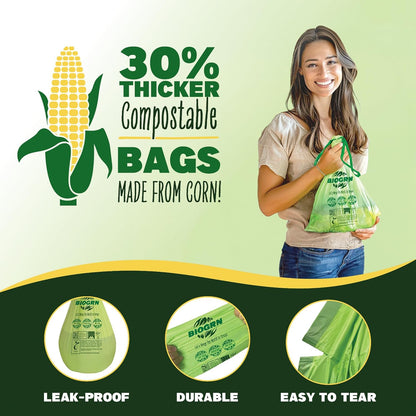 2.6-3 Gallon Compostable Trash Bags Drawstring 50 Bags Extra Thick 1 Mil 11.36 Liter Small