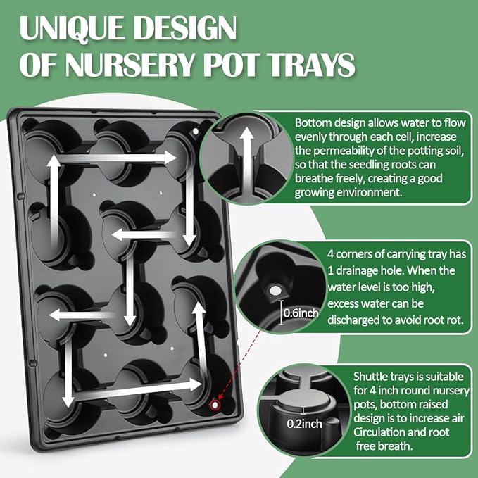 4 inch Round Nursery Pots 60pcs, 12 Cell Nursery Pots Trays 5 Pcs, Sturdy Seeds Starting
