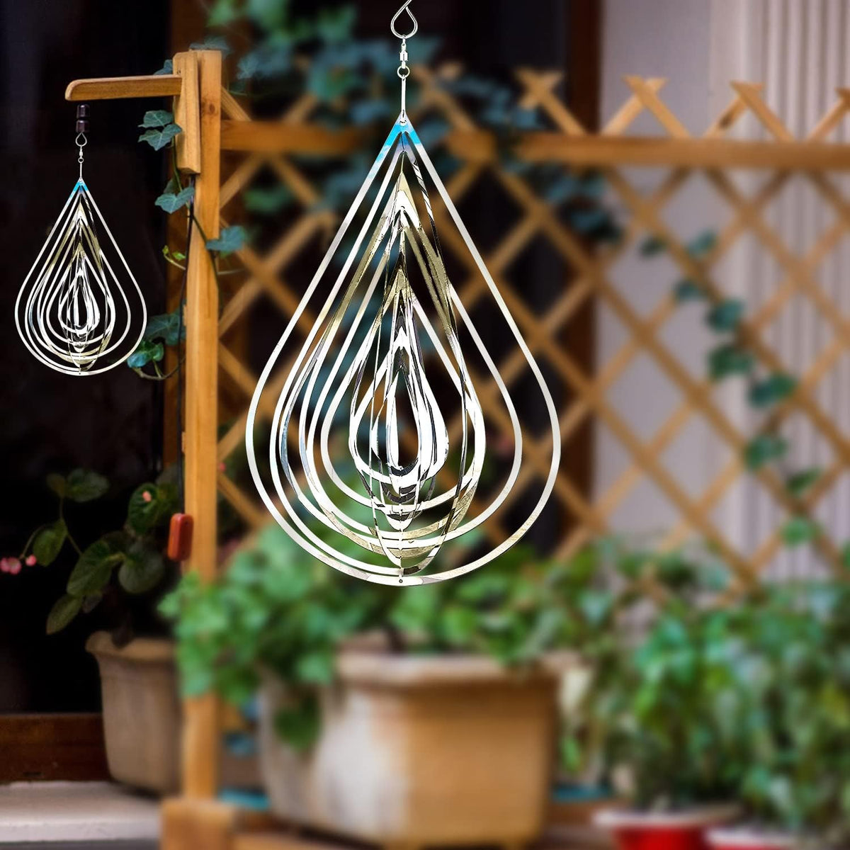 Wind Spinner Outdoor Metal Decorations, Silver Wind Spinners for Yard and Garden,3D Mirror