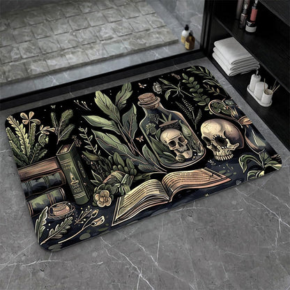 Bath Mat-Bathroom Rug，Books and Skulls-Absorbent Non Slip Quick Dry Stain Resistant Easy to Clean