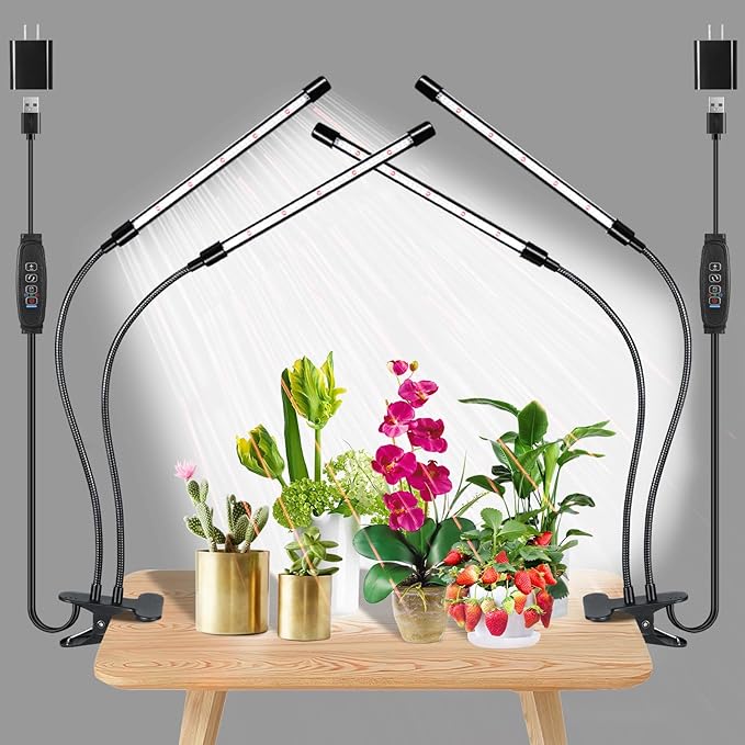 Full Spectrum Plant Growing Lamps 2 Pack, 168 LEDs Clip Lights, White + Red Spectrum, 4/8/12h