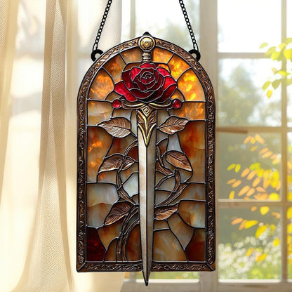 Rose Sword Acrylic Suncatcher Stained Glass Effect Window Car Hanging Christmas Ornament Indoor