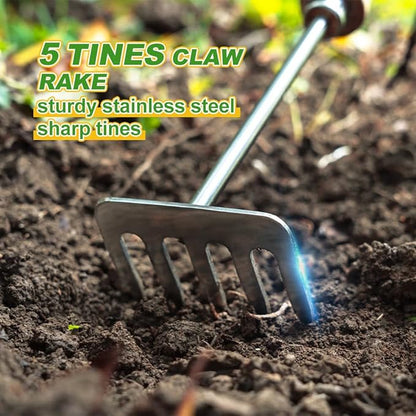 Berry&Bird Premium Hand Rake for Gardening, 5 Tines Hand Tiller Hand Cultivator Small Rake Garden