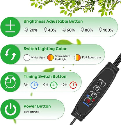 Full Spectrum LED Grow Light for Indoor Plants, 3Heads Grow Lights for Seed Starting, 10 Dimmable