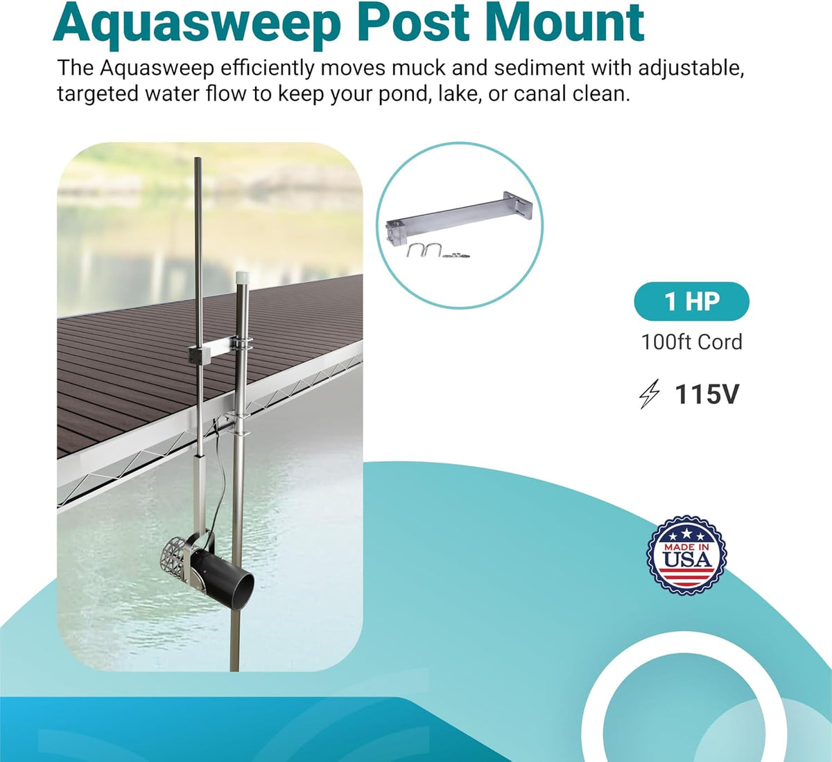 Scott Aerator 1 Horse Power, 115V Muck Blaster -100ft Cord | 1HP Aquasweep w/Post Mount | Water